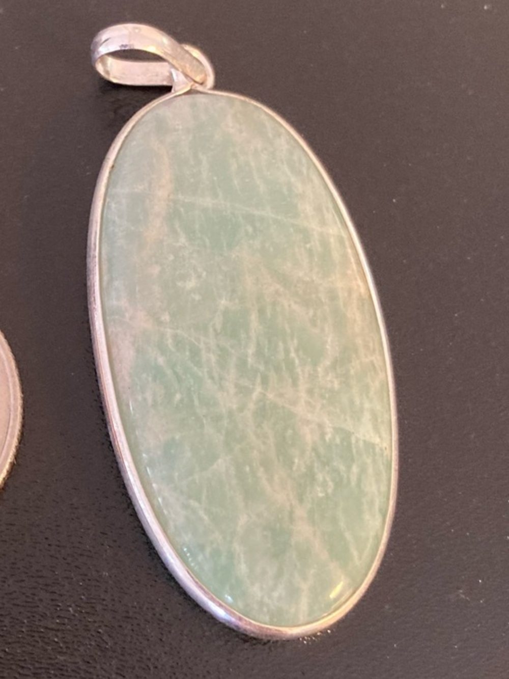 Sterling Silver Green Stone Oval Pendant